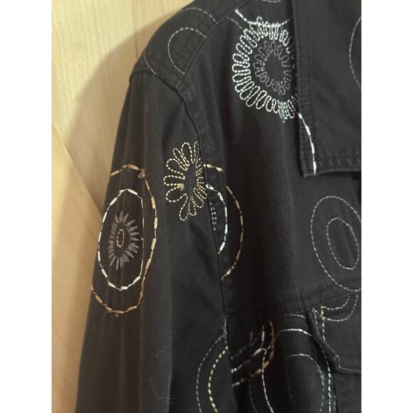 JM Collection | Black Cotton Embroidered Jacket Gold & Silver Design | Size 16W - Picture 10 of 14